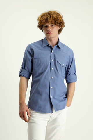  İndigo Uzun Kol Slim Fit Dar Kesim Pamuk Spor Gömlek