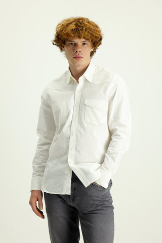  Beyaz Uzun Kol Slim Fit Dar Kesim Pamuk Spor Gömlek