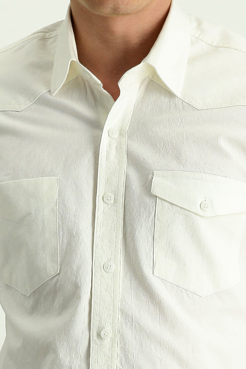 Beyaz Uzun Kol Slim Fit Dar Kesim Pamuk Spor Gömlek