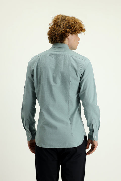 Çağla Yeşili Uzun Kol Slim Fit Dar Kesim Pamuk Spor Gömlek