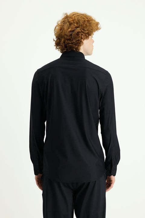 Siyah Techno-Line Uzun Kol Slim Fit Dar Kesim Örme Gömlek