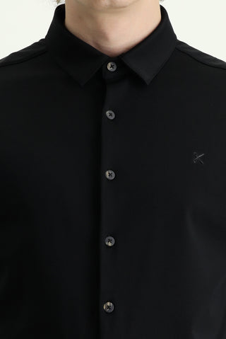  Siyah Techno-Line Uzun Kol Slim Fit Dar Kesim Spor Gömlek
