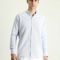 Uçuk Mavi Uzun Kol Slim Fit Dar Kesim Desenli Spor Pamuklu Kolay Ütülenebilir Düğmeli Yaka Gömlek