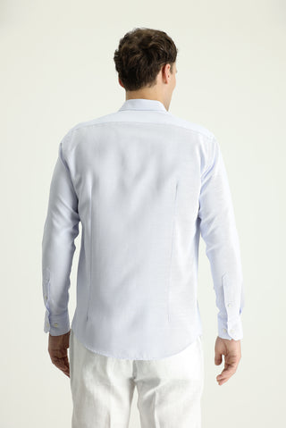  Uçuk Mavi Uzun Kol Slim Fit Dar Kesim Desenli Spor Pamuklu Kolay Ütülenebilir Düğmeli Yaka Gömlek