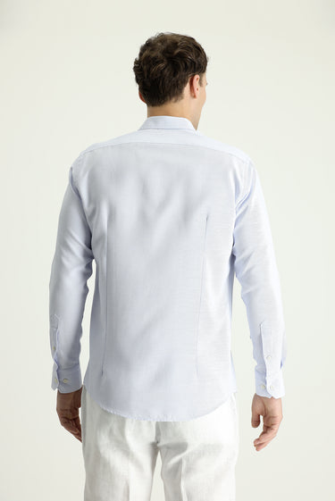  Uçuk Mavi Uzun Kol Slim Fit Dar Kesim Desenli Spor Pamuklu Kolay Ütülenebilir Düğmeli Yaka Gömlek