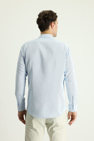  Aqua Mavisi Uzun Kol Slim Fit Dar Kesim Desenli Spor Pamuklu Kolay Ütülenebilir Düğmeli Yaka Gömlek