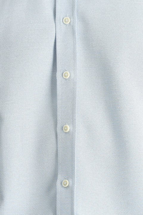 Aqua Mavisi Uzun Kol Slim Fit Dar Kesim Desenli Spor Pamuklu Kolay Ütülenebilir Düğmeli Yaka Gömlek