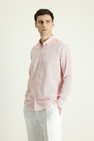  Açık Turuncu Uzun Kol Slim Fit Dar Kesim Desenli Spor Pamuklu Kolay Ütülenebilir Düğmeli Yaka Gömlek