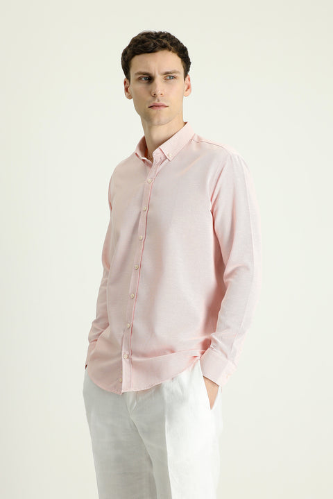 Açık Turuncu Uzun Kol Slim Fit Dar Kesim Desenli Spor Pamuklu Kolay Ütülenebilir Düğmeli Yaka Gömlek