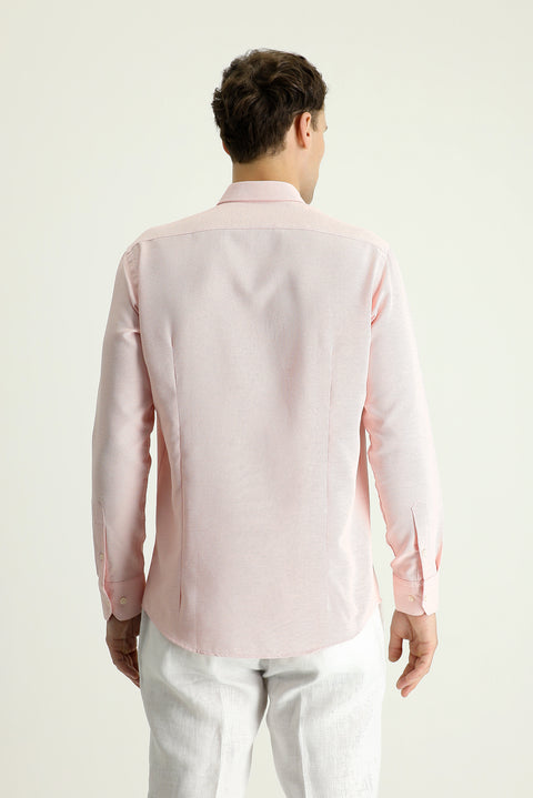 Açık Turuncu Uzun Kol Slim Fit Dar Kesim Desenli Spor Pamuklu Kolay Ütülenebilir Düğmeli Yaka Gömlek