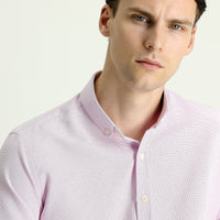 Lila Uzun Kol Slim Fit Dar Kesim Desenli Spor Pamuklu Kolay Ütülenebilir Düğmeli Yaka Gömlek