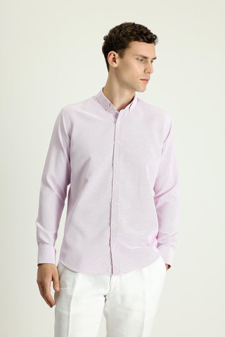  Lila Uzun Kol Slim Fit Dar Kesim Desenli Spor Pamuklu Kolay Ütülenebilir Düğmeli Yaka Gömlek