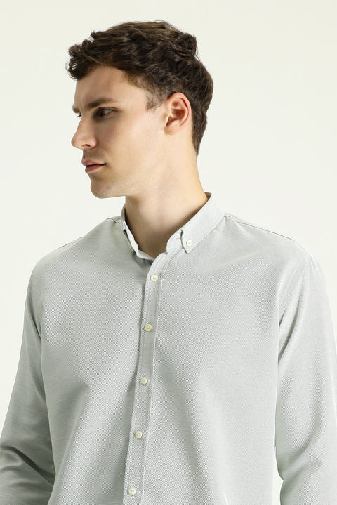 Koyu Yeşil Uzun Kol Slim Fit Dar Kesim Desenli Spor Pamuklu Kolay Ütülenebilir Düğmeli Yaka Gömlek