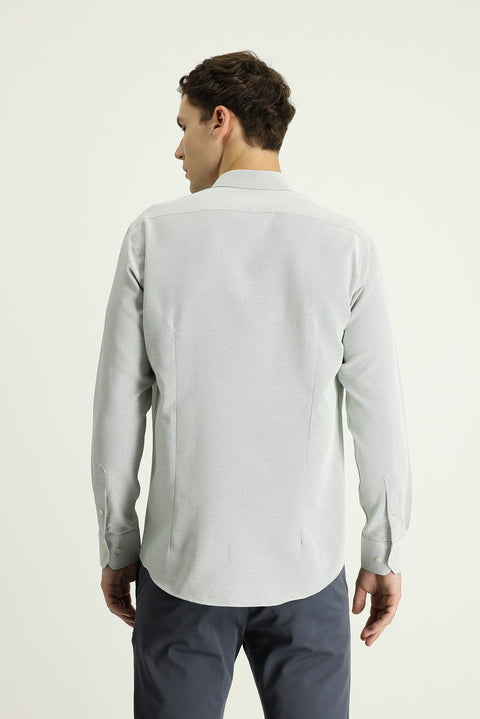 Koyu Yeşil Uzun Kol Slim Fit Dar Kesim Desenli Spor Pamuklu Kolay Ütülenebilir Düğmeli Yaka Gömlek