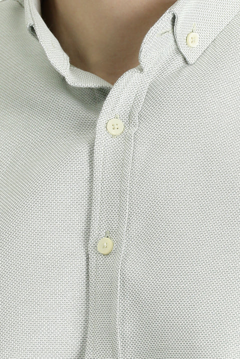 Koyu Yeşil Uzun Kol Slim Fit Dar Kesim Desenli Spor Pamuklu Kolay Ütülenebilir Düğmeli Yaka Gömlek