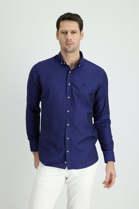 Orta Lacivert Uzun Kol Slim Fit Dar Kesim Spor Gömlek