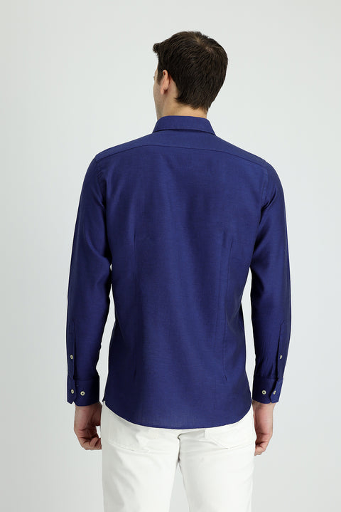 Orta Lacivert Uzun Kol Slim Fit Dar Kesim Spor Gömlek