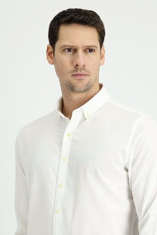  Beyaz Uzun Kol Slim Fit Dar Kesim Spor Gömlek