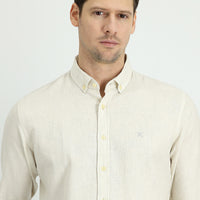 Krem Uzun Kol Slim Fit Dar Kesim Spor Gömlek