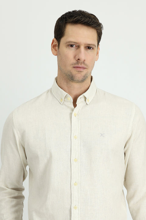 Krem Uzun Kol Slim Fit Dar Kesim Spor Gömlek