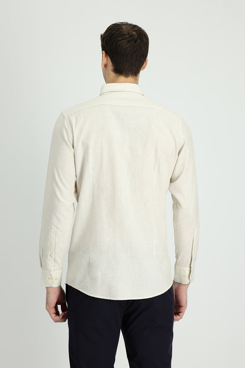 Krem Uzun Kol Slim Fit Dar Kesim Spor Gömlek