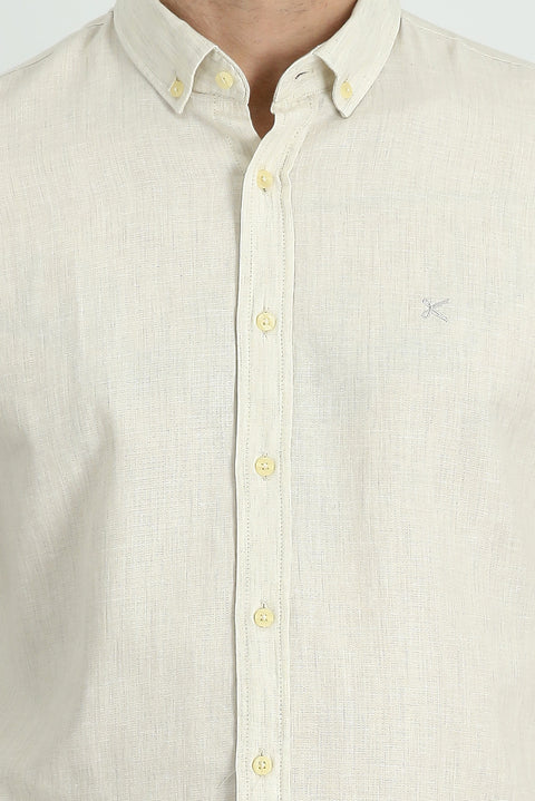 Krem Uzun Kol Slim Fit Dar Kesim Spor Gömlek