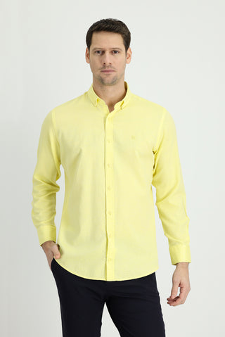  Limon Sarı Uzun Kol Slim Fit Dar Kesim Spor Gömlek