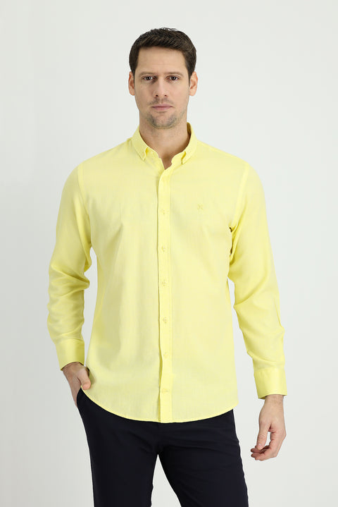 Limon Sarı Uzun Kol Slim Fit Dar Kesim Spor Gömlek