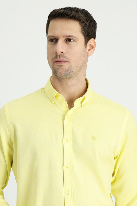Limon Sarı Uzun Kol Slim Fit Dar Kesim Spor Gömlek