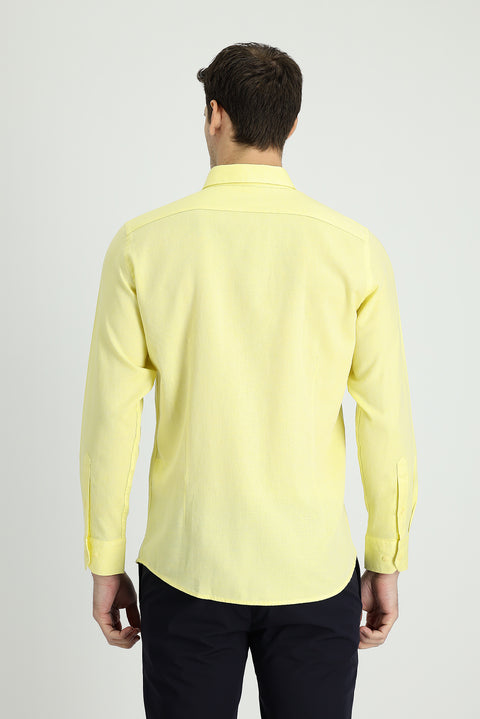 Limon Sarı Uzun Kol Slim Fit Dar Kesim Spor Gömlek