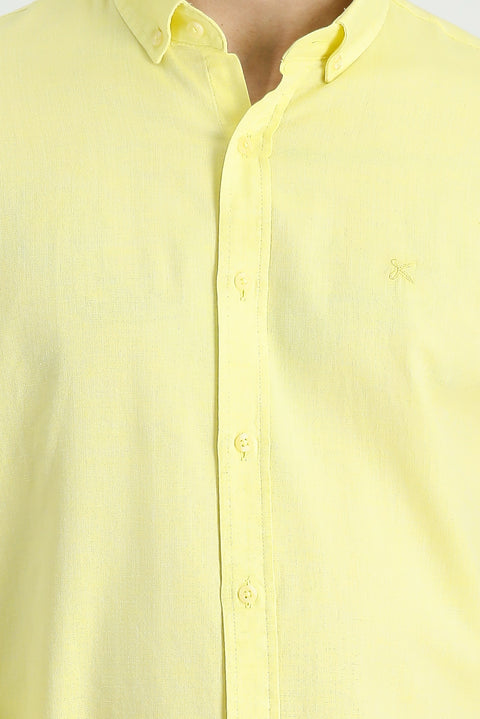 Limon Sarı Uzun Kol Slim Fit Dar Kesim Spor Gömlek