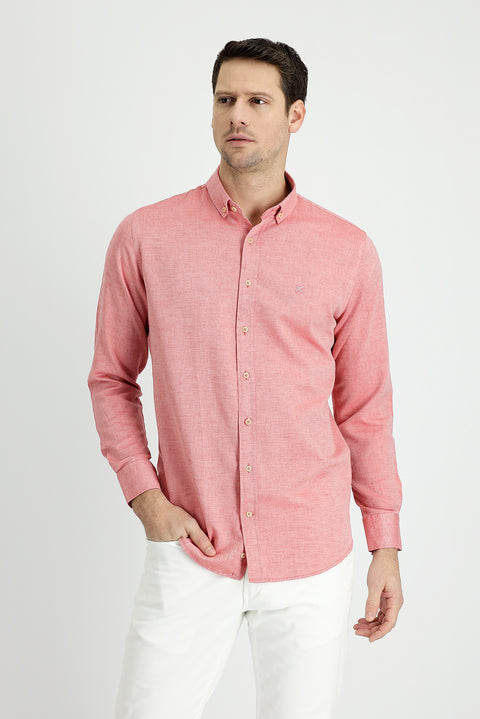 Mercan Kırmızı Uzun Kol Slim Fit Dar Kesim Spor Gömlek