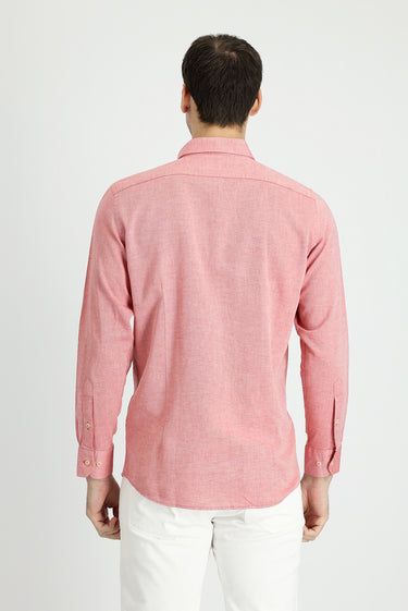 Mercan Kırmızı Uzun Kol Slim Fit Dar Kesim Spor Gömlek