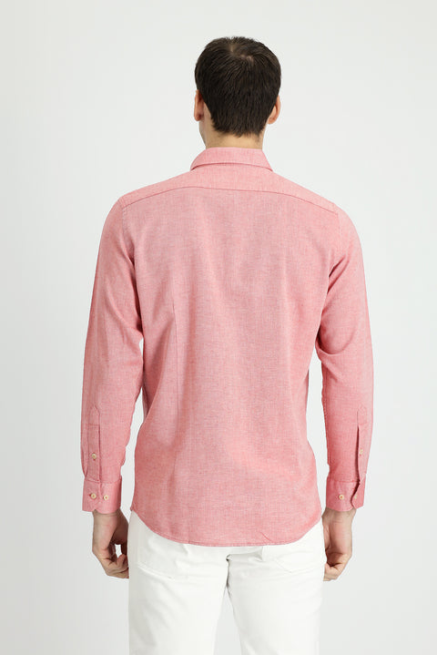 Mercan Kırmızı Uzun Kol Slim Fit Dar Kesim Spor Gömlek