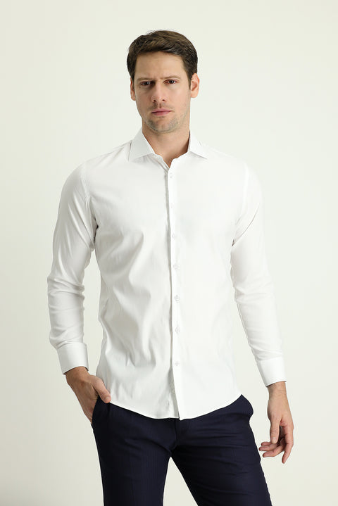 Beyaz Uzun Kol Slim Fit Dar Kesim Klasik Pamuklu Gömlek