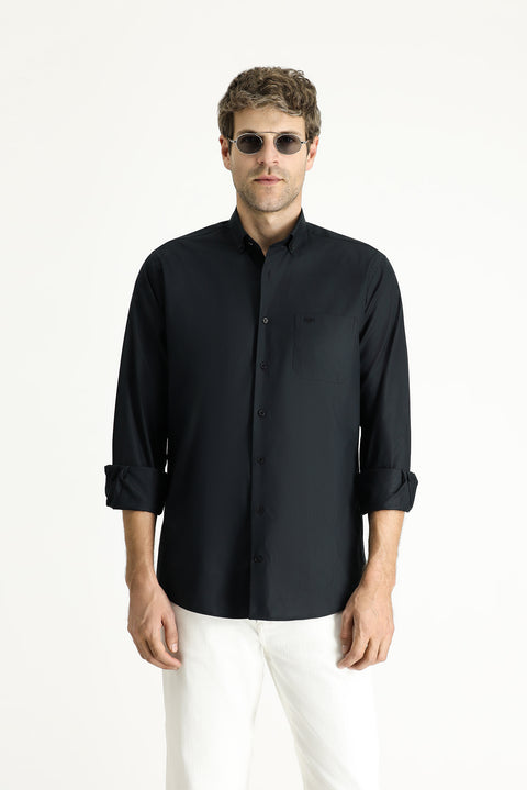 Black Long Sleeve Regular Fit Cotton Shirt