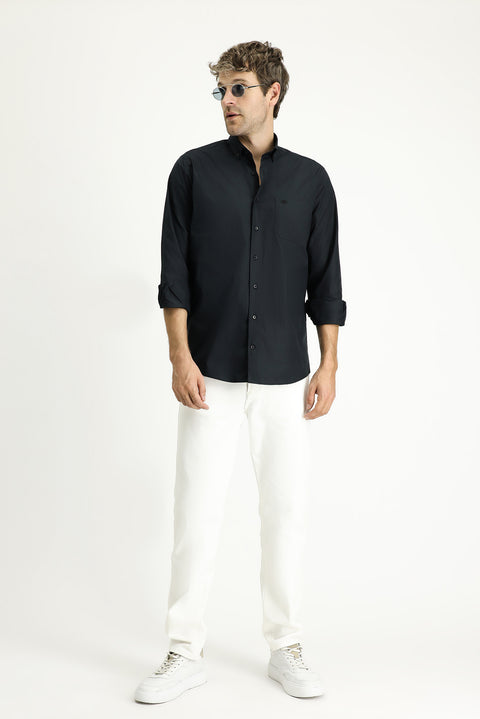 Black Long Sleeve Regular Fit Cotton Shirt