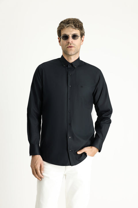 Black Long Sleeve Regular Fit Cotton Shirt