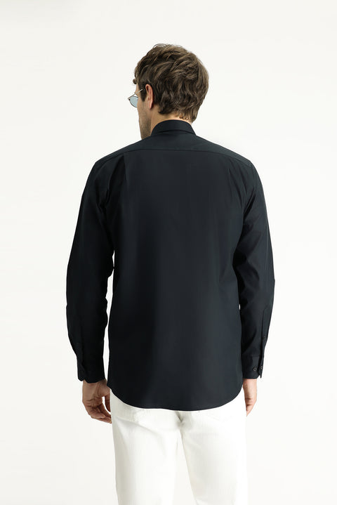 Black Long Sleeve Regular Fit Cotton Shirt