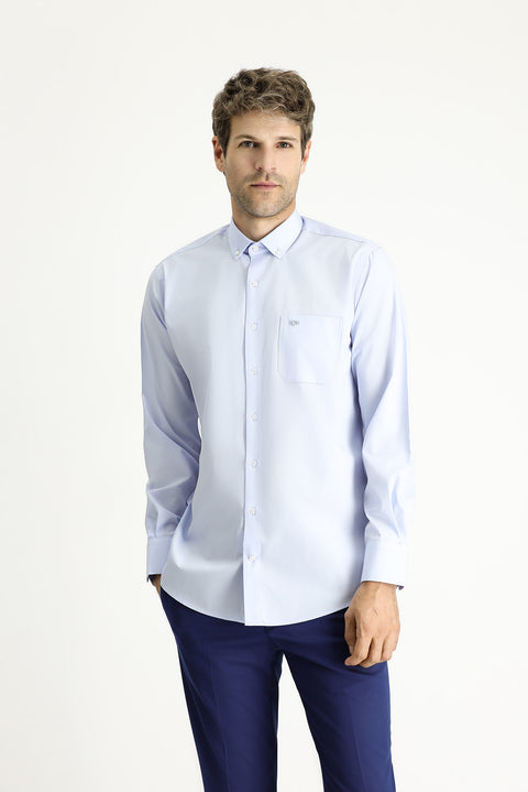Uçuk Mavi Uzun Kol Regular Fit Pamuklu Gömlek