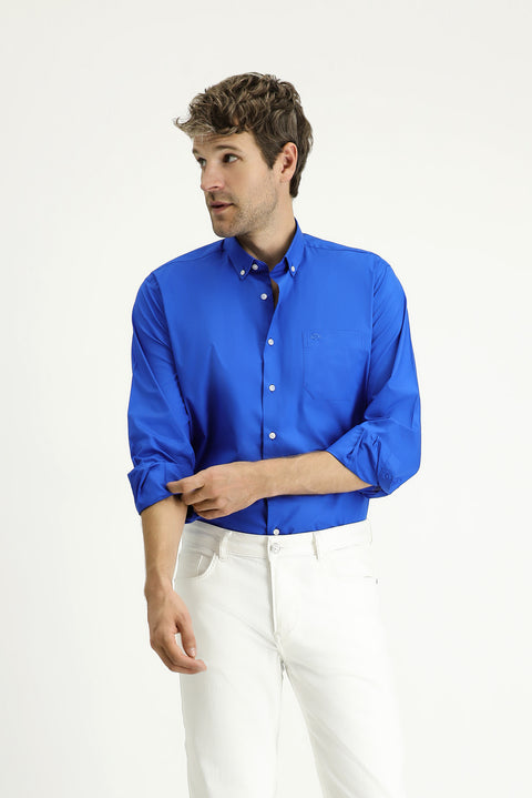 Saks Mavi Uzun Kol Regular Fit Pamuklu Gömlek