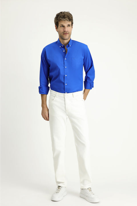 Saks Mavi Uzun Kol Regular Fit Pamuklu Gömlek