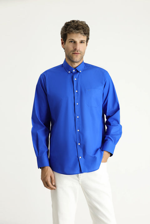 Saks Mavi Uzun Kol Regular Fit Pamuklu Gömlek