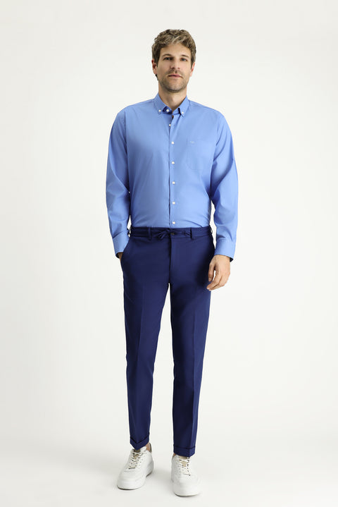 Koyu Mavi  Uzun Kol Regular Fit Pamuklu Gömlek