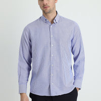 Açık Lacivert Uzun Kol Regular Fit Çizgili Pamuklu Gömlek