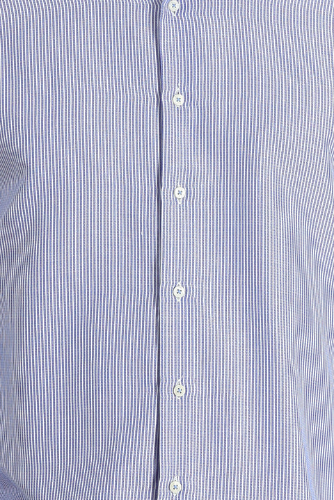 Açık Lacivert Uzun Kol Regular Fit Çizgili Pamuklu Gömlek