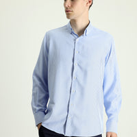 Gök Mavisi Uzun Kol Regular Fit Çizgili Pamuklu Gömlek