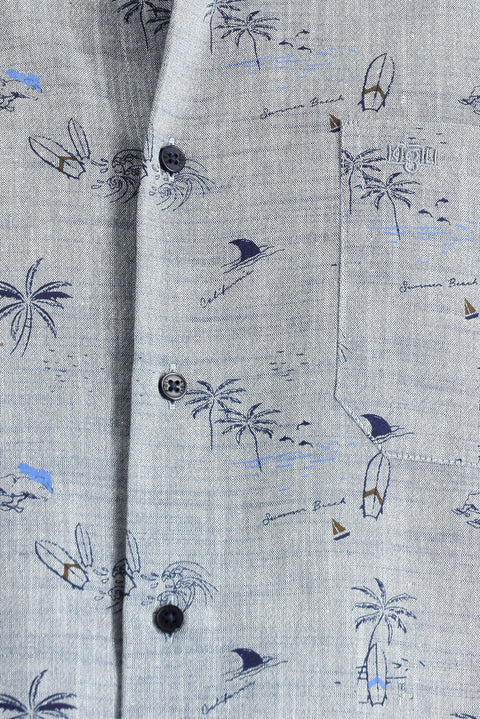 Açık Lacivert Uzun Kol Regular Fit Desenli Spor Pamuklu Gömlek