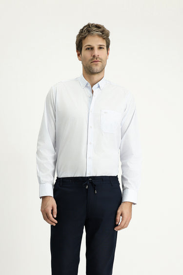 Uçuk Mavi Uzun Kol Regular Fit Desenli Spor Pamuklu Gömlek