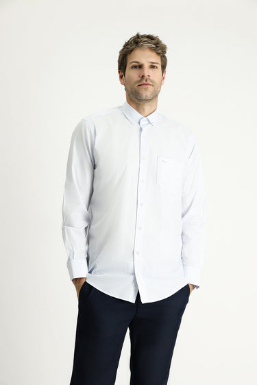 Uçuk Mavi Uzun Kol Regular Fit Desenli Spor Pamuklu Gömlek